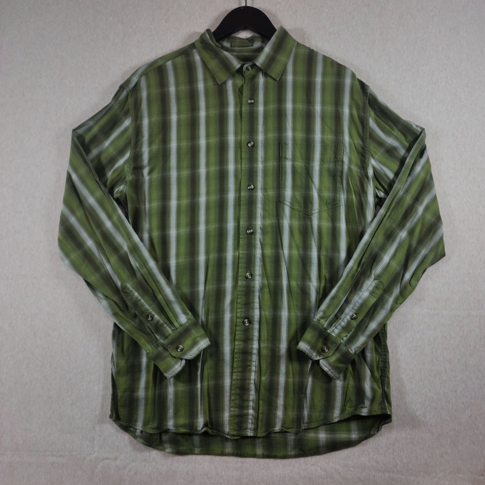 Aigle Green Striped Long Sleeve Button Shirt Men L Bamboo Cotton Gorpcore Earth